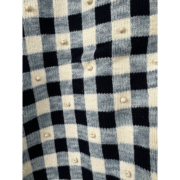 Vintage Talbots Size Medium Blue Gingham Sweater Vest Cotton Beaded - Picture 4 of 6